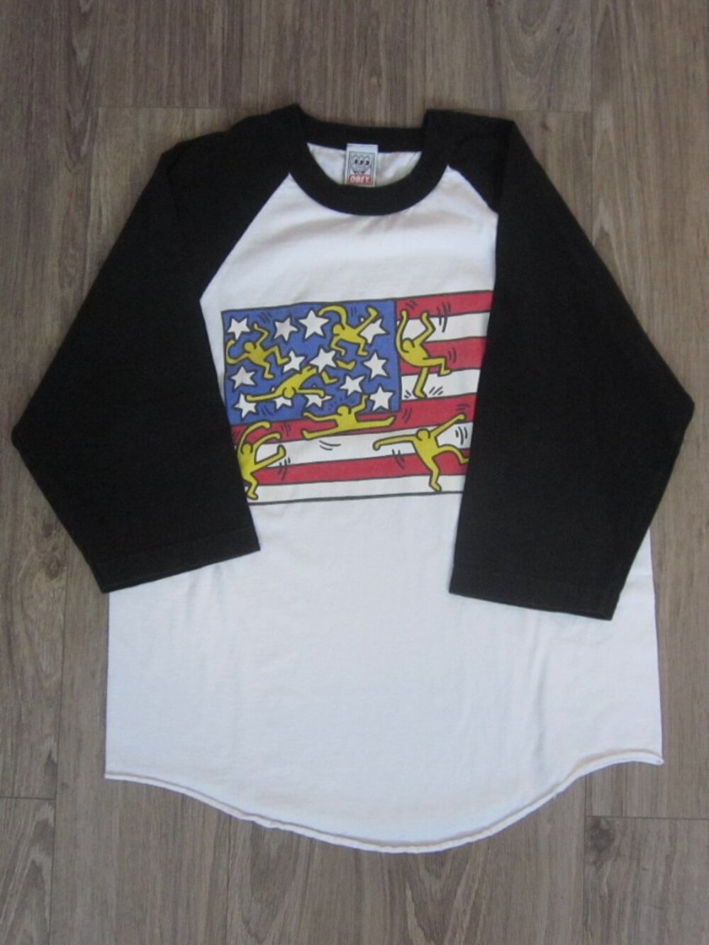 Obey x Keith Haring American flag raglan baseball t-shirt medium